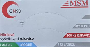 MSM GN90, jednorázové rukavice nitrilové, modré, 200ks, vel.L