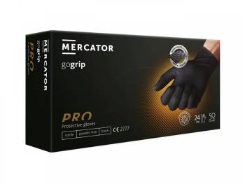 MERCATOR® gogrip, nitrilové jednorázové rukavice, černé, zesílené, 50ks, vel. XL